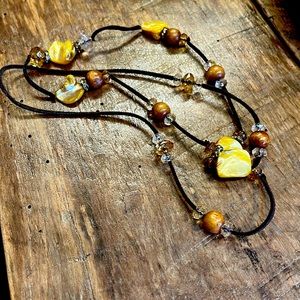 Glass beads wood and stone necklace
